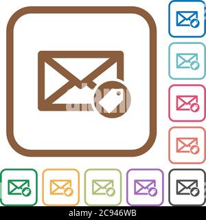 Tagging mail simple icons in color rounded square frames on white background Stock Vector