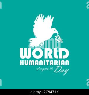 Vector Illustration of World Humanitarian Day. August 19. earth pigeon or dove and palm concept design. Stock Vector