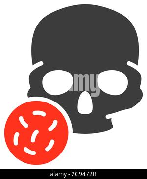 Skull with bacteria colored icon. Bones of the head, cranial bacterial infection, osteomyelitis symbol Stock Vector