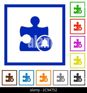 Bell plugin flat color icons in square frames on white background Stock Vector