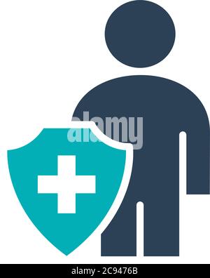 User profile with with shield colored icon. Worker protection symbol Stock Vector