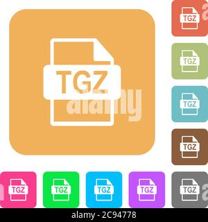 TGZ file format flat icons on rounded square vivid color backgrounds. Stock Vector