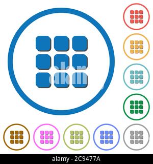 Small thumbnail view mode flat color icons with quadrant frames on ...