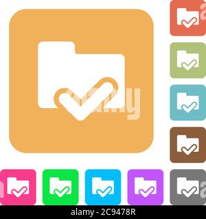 Folder ok flat icons on rounded square vivid color backgrounds. Stock Vector