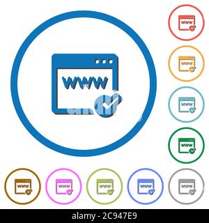Domain registration flat color vector icons with shadows in round outlines on white background Stock Vector
