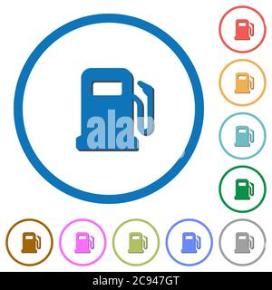 Gas station flat color vector icons with shadows in round outlines on white background Stock Vector