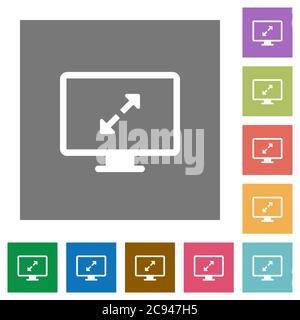 Adjust screen resolution flat icons on simple color square backgrounds Stock Vector