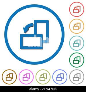Rotate left flat color vector icons with shadows in round outlines on white background Stock Vector