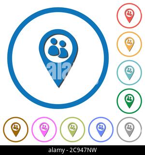 Fleet tracking flat color vector icons with shadows in round outlines on white background Stock Vector