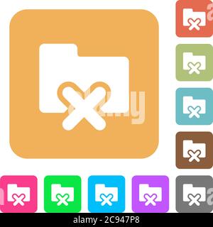 Cancel folder flat icons on rounded square vivid color backgrounds. Stock Vector