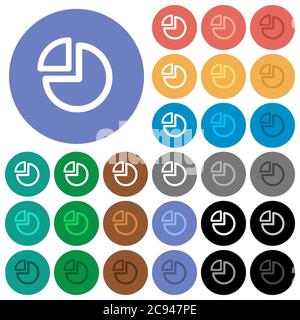 Pie chart multi colored flat icons on round backgrounds. Included white, light and dark icon variations for hover and active status effects, and bonus Stock Vector