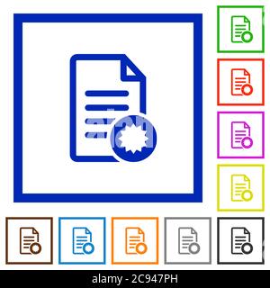 Document certificate flat color icons in square frames on white background Stock Vector