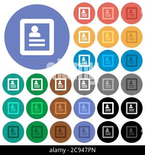 User profile multi colored flat icons on round backgrounds. Included white, light and dark icon variations for hover and active status effects, and bo Stock Vector