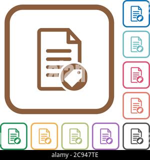 Tagging document simple icons in color rounded square frames on white background Stock Vector