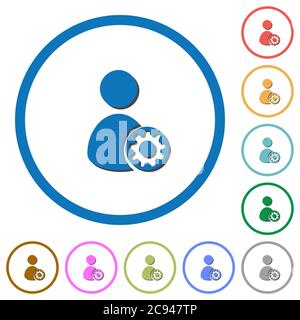User account settings flat color vector icons with shadows in round outlines on white background Stock Vector