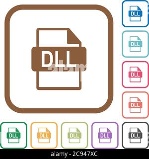 DLL file format simple icons in color rounded square frames on white background Stock Vector