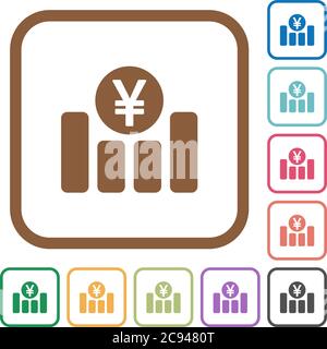 Yen financial graph simple icons in color rounded square frames on white background Stock Vector