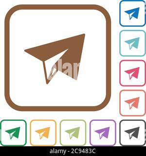 Paper plane simple icons in color rounded square frames on white background Stock Vector
