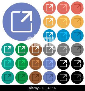 Maximize window multi colored flat icons on round backgrounds. Included white, light and dark icon variations for hover and active status effects, and Stock Vector