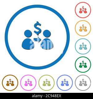 Send dollars flat color vector icons with shadows in round outlines on white background Stock Vector
