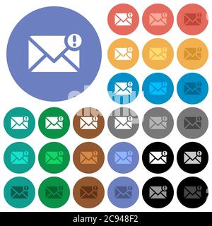 Important message multi colored flat icons on round backgrounds. Included white, light and dark icon variations for hover and active status effects, a Stock Vector