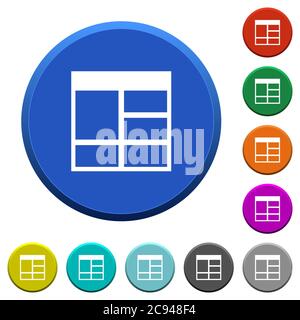 Spreadsheet vertically merge table cells round color beveled buttons with smooth surfaces and flat white icons Stock Vector
