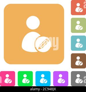 Edit user account flat icons on rounded square vivid color backgrounds. Stock Vector