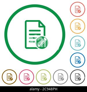 Edit document flat color icons in round outlines on white background Stock Vector