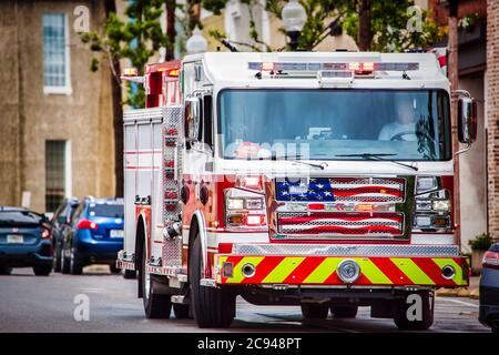 A fire engine responds to an emergency Stock Photo