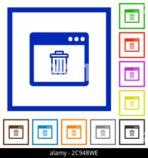 Application delete flat color icons in square frames on white background Stock Vector
