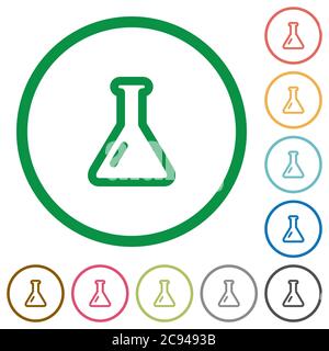 Empty flask flat color icons in round outlines on white background Stock Vector