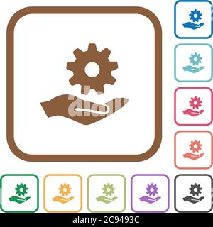 Maintenance service simple icons in color rounded square frames on white background Stock Vector