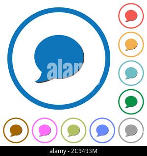 Blog comment bubble flat color vector icons with shadows in round outlines on white background Stock Vector