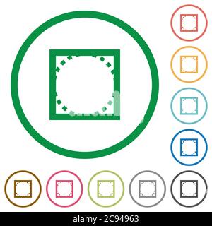 Rounded corner settings flat color icons in round outlines on white background Stock Vector