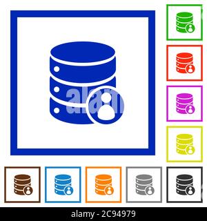 Database privileges flat color icons in square frames on white background Stock Vector