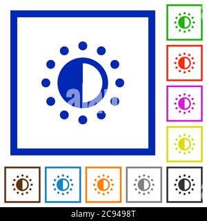Saturation control flat color icons in square frames on white background Stock Vector