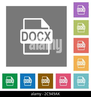DOCX file format flat icons on simple color square backgrounds Stock Vector