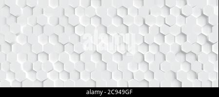 3D Futuristic honeycomb mosaic white background. Realistic geometric mesh cells texture. Abstract white vector wallpaper with hexagon grid Stock Vector