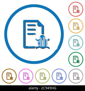 Bug report flat color vector icons with shadows in round outlines on white background Stock Vector