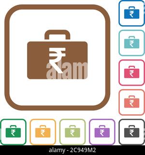 Indian Rupee bag simple icons in color rounded square frames on white background Stock Vector