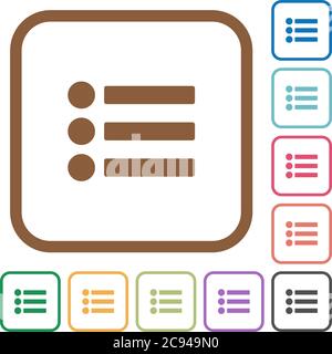 Bullet list simple icons in color rounded square frames on white background Stock Vector