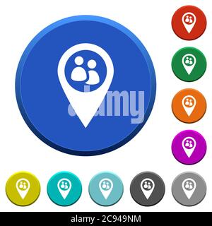 Fleet tracking round color beveled buttons with smooth surfaces and flat white icons Stock Vector