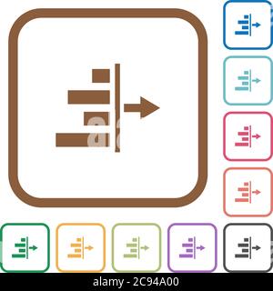 Decrease right indentation of content simple icons in color rounded square frames on white background Stock Vector