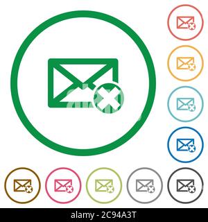 Delete mail flat color icons in round outlines on white background Stock Vector
