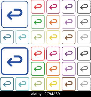 Back arrow color flat icons in rounded square frames. Thin and thick versions included. Stock Vector