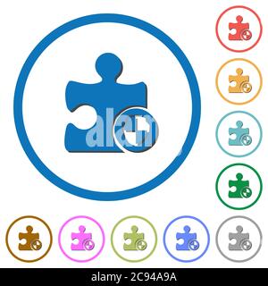 Plugin protection flat color vector icons with shadows in round outlines on white background Stock Vector