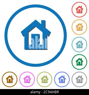 Home flat color vector icons with shadows in round outlines on white background Stock Vector