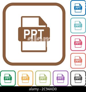 PPT file format rounded square flat icons simple icons in color rounded square frames on white background Stock Vector