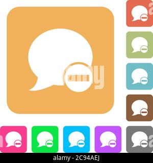 Delete blog comment flat icons on rounded square vivid color backgrounds. Stock Vector