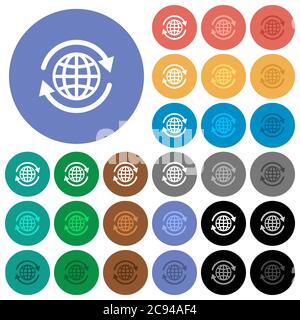 International multi colored flat icons on round backgrounds. Included white, light and dark icon variations for hover and active status effects, and b Stock Vector